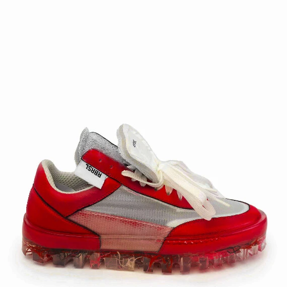 Women’s Bold red leather and technical fabric sneakers