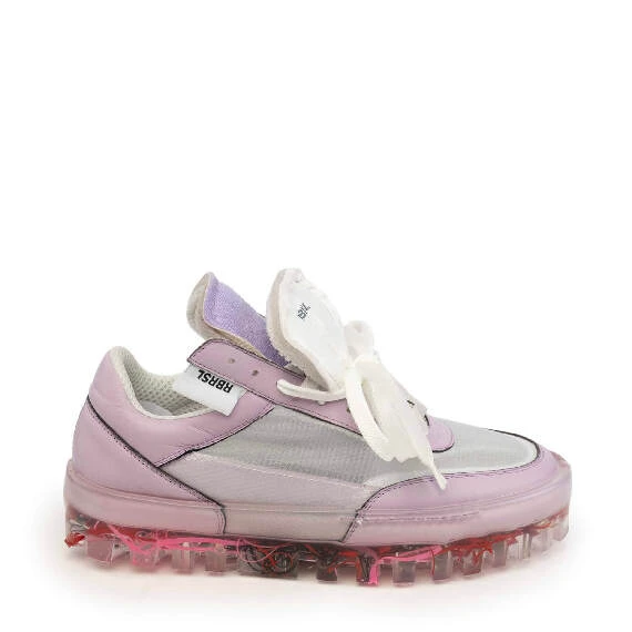 Women’s Bold pink leather and technical fabric sneakers