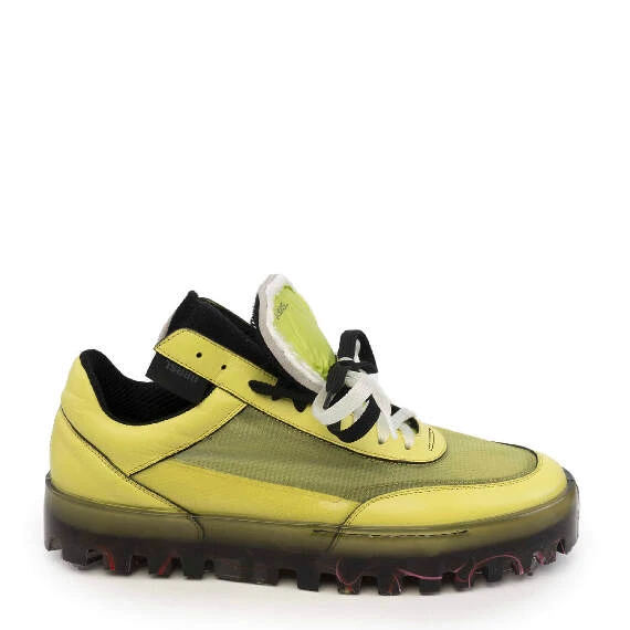 Men’s Bold yellow leather and technical fabric sneakers