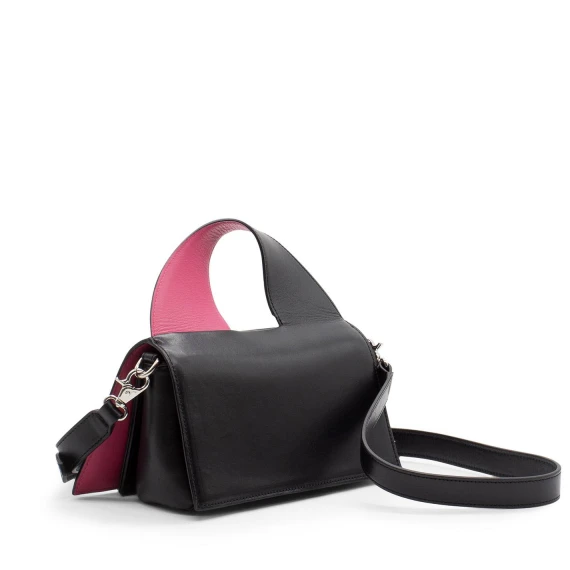 Elena<br />Asymmetric black/fuchsia mini bag