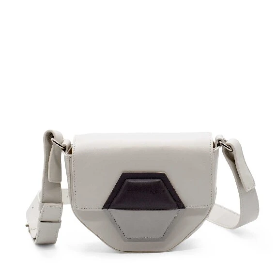 Emma<br />Hexagonal milk-white/grey/ice-white crossbody bag