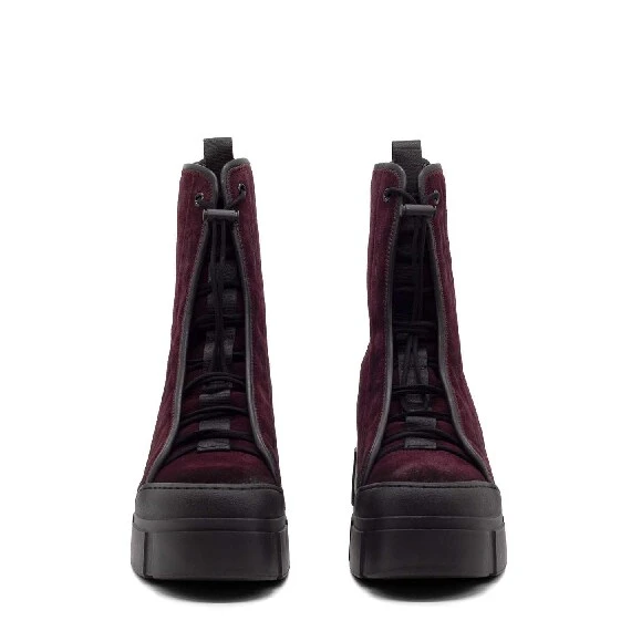 Roccia burgundy/black split leather combat boots