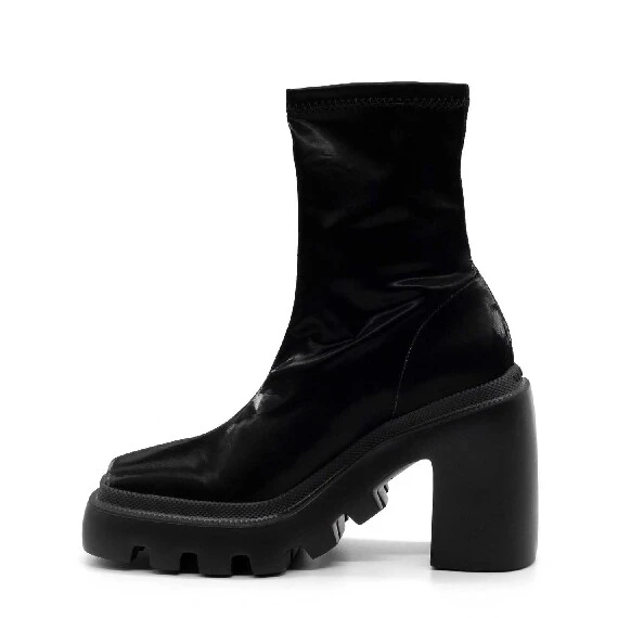 Gear Heel black ankle boots in wet-effect technical satin 
