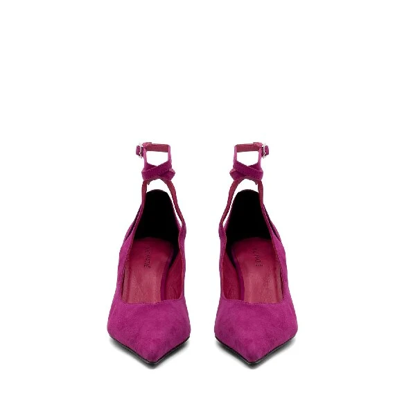 Fuchsia Chanel Swan shoes with strap