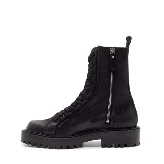 Black split leather lug-sole combat boots