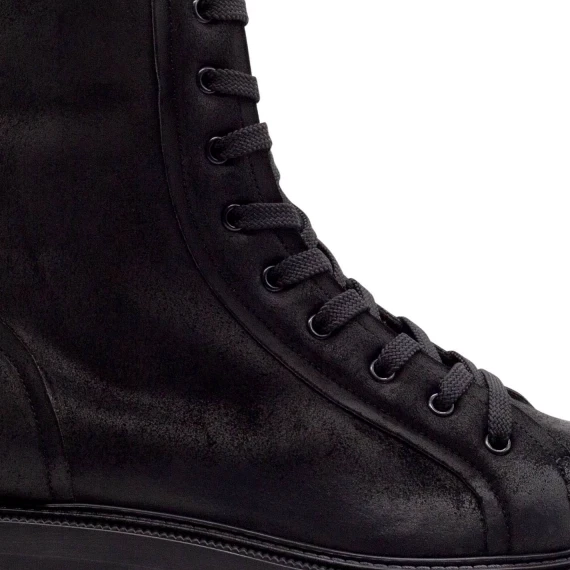 Black split leather lug-sole combat boots