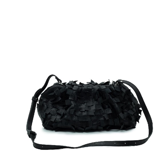 Sara<br />Black crossbody bag with fringe detail