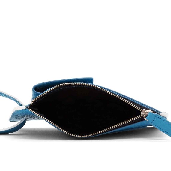 Alis<br />sky-blue crossbody phone case with white edging