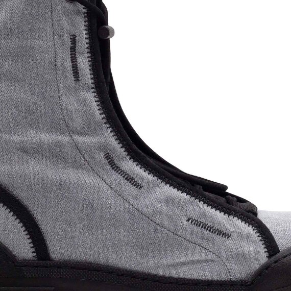 Roccia combat boots in washed grey denim