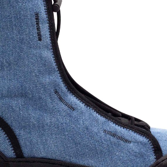 Roccia combat boots in washed light blue denim