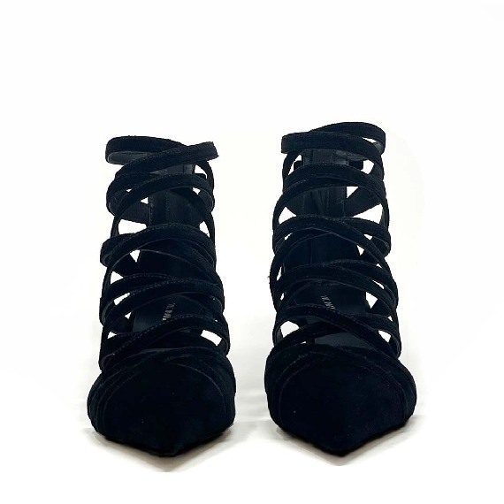 Slash open black velvet ankle boot