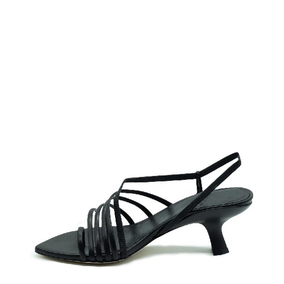 Asymmetric slash sandals in soft black nappa