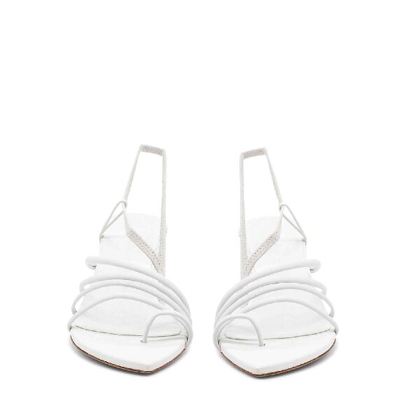 Asymmetric slash sandals in soft white nappa