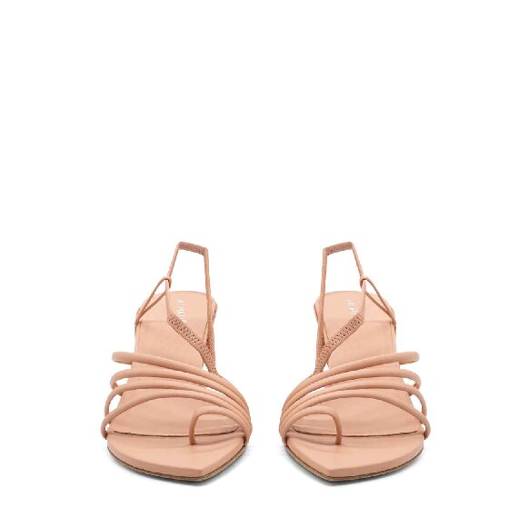 Asymmetric slash sandals in soft pink nappa