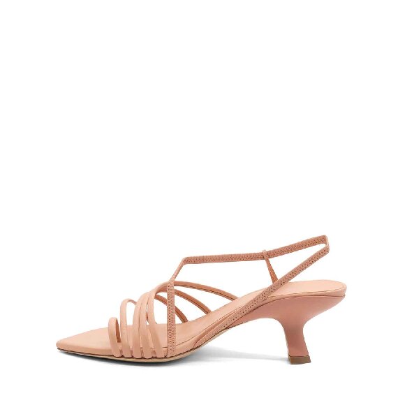 Asymmetric slash sandals in soft pink nappa
