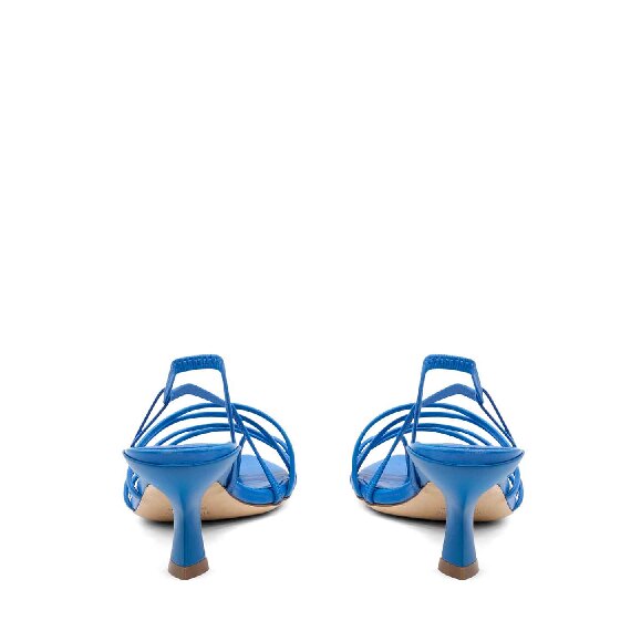 Asymmetric slash sandals in soft sky-blue nappa