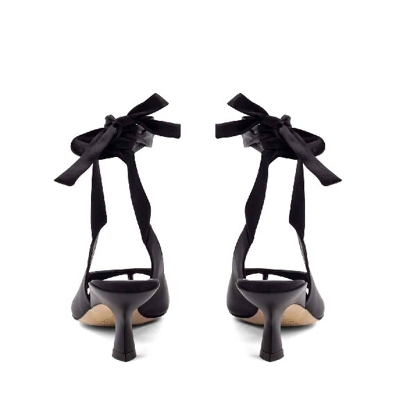 Chanel slash black satin ribbon sandals
