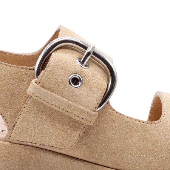 Mini Yoko band sandals in soft rope-beige split calfskin