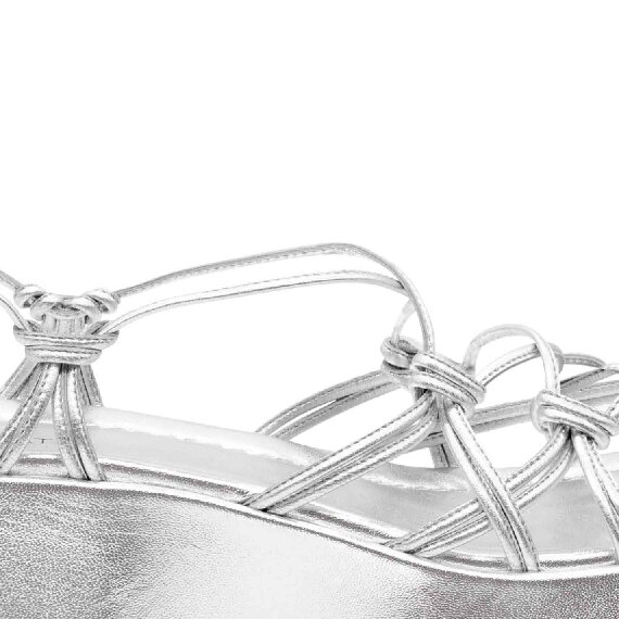 Mini Yoko criss-cross sandals in laminated silver nappa calfskin