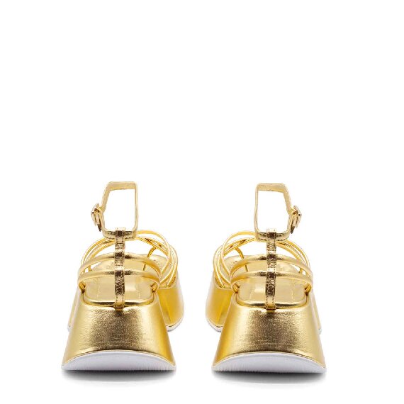 Mini Yoko sandalo gabbia in nappa laminata oro