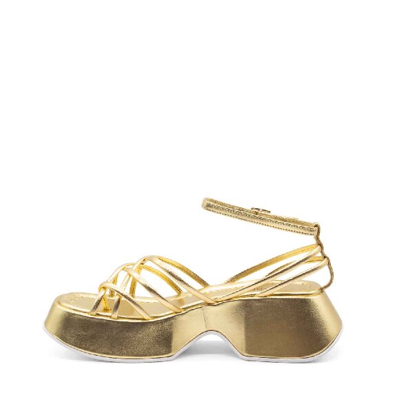 Mini Yoko cage sandals in laminated gold nappa