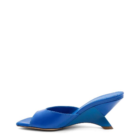 Sky-blue Swan patent leather slip-ons