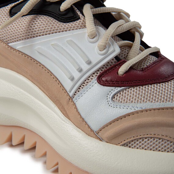 D22 Running-Scarpa allacciata osso/bianca/dark red in nabuk/pelle/rete e crosta