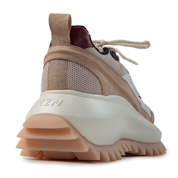 D22 Running-Scarpa allacciata osso/bianca/dark red in nabuk/pelle/rete e crosta