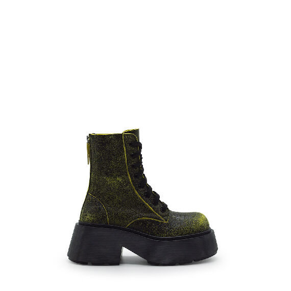 Stripy Yellow Sheepskin Combat Boots