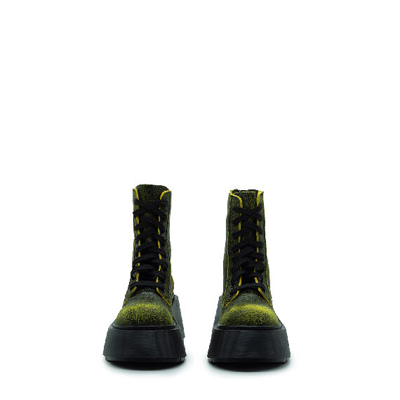 Stripy Yellow Sheepskin Combat Boots