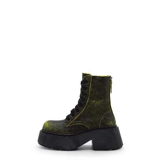 Stripy Yellow Sheepskin Combat Boots