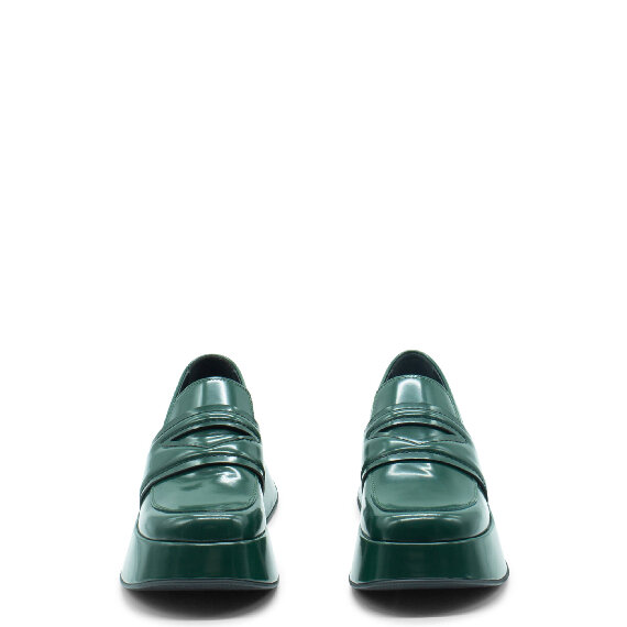 Mini yoko mocassino verde scuro in pelle di vitello spazzolato