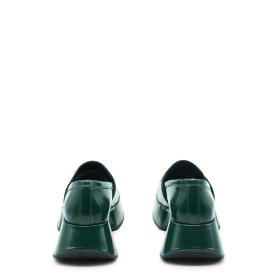 Mini yoko mocassino verde scuro in pelle di vitello spazzolato