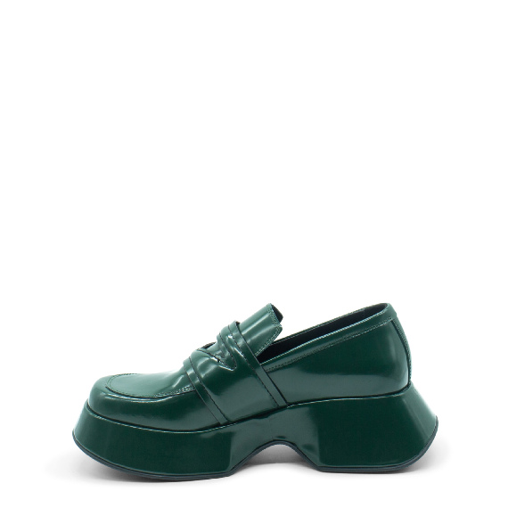 Mini yoko mocassino verde scuro in pelle di vitello spazzolato