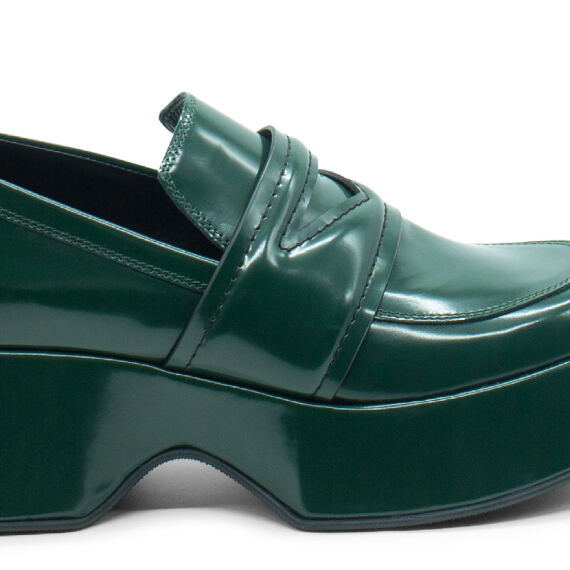 Mini yoko mocassino verde scuro in pelle di vitello spazzolato