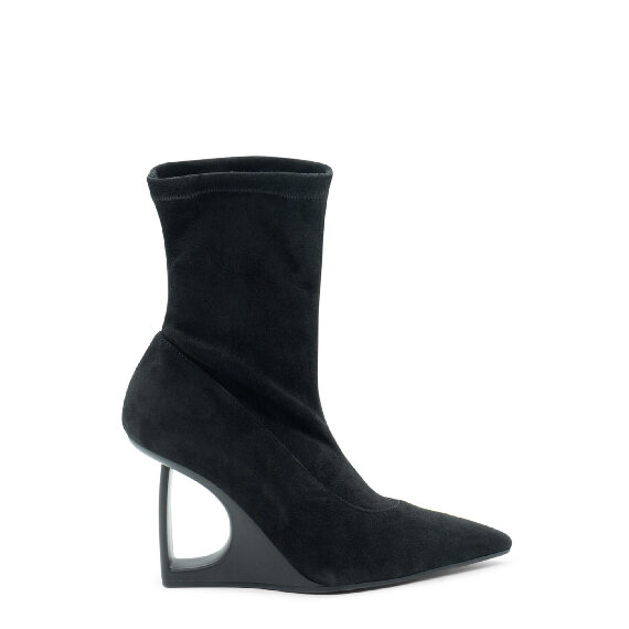 "D" Black Soft Stretch Suede Half Boots