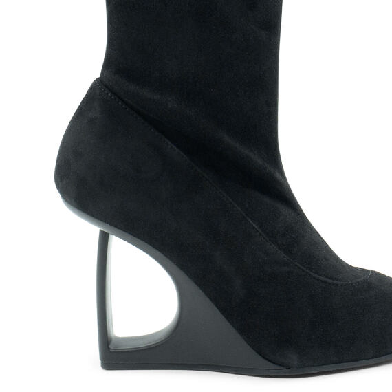 "D" Black Soft Stretch Suede Half Boots