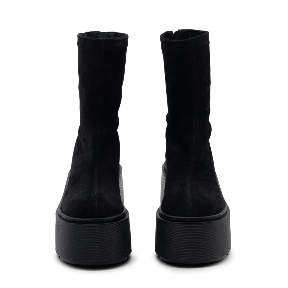 F20 Zeppa Stripy – Black zip ankle boot in stretch suede  