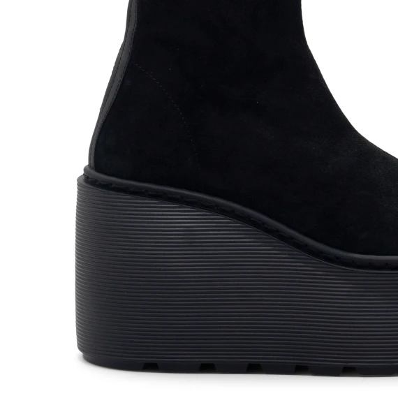 F20 Zeppa Stripy – Black zip ankle boot in stretch suede  