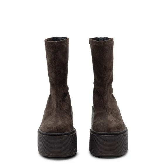 F20 Zeppa Stripy – Dark brown zip ankle boot in stretch suede  