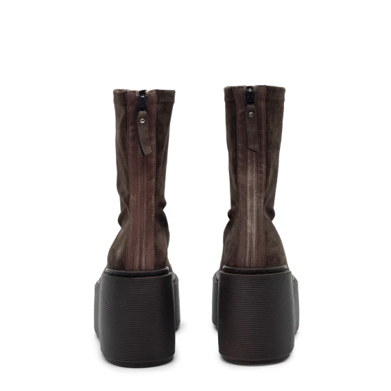 F20 Zeppa Stripy – Dark brown zip ankle boot in stretch suede  