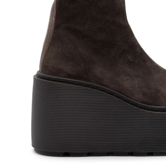 F20 Zeppa Stripy – Dark brown zip ankle boot in stretch suede  