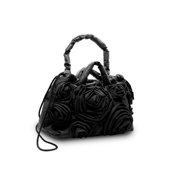 Rose Big<br />Sacca  maxi con rose sul davanti nera