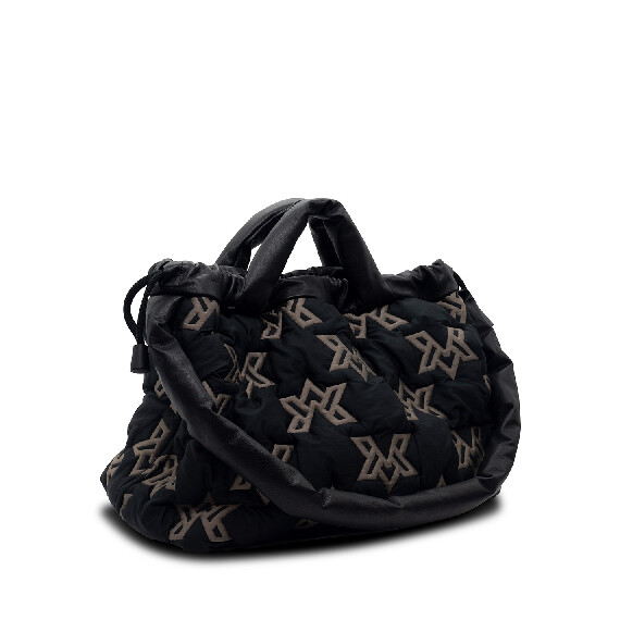 Penelope Vm<br/>Black and taupe branded nylon hobo bag