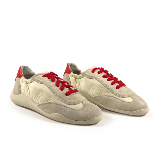 G32_Ondina Sneaker low-top in crosta/nylon  beige/panna/rosso
