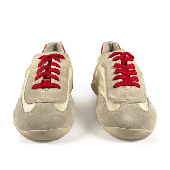 G32_Ondina Sneaker low-top in crosta/nylon  beige/panna/rosso