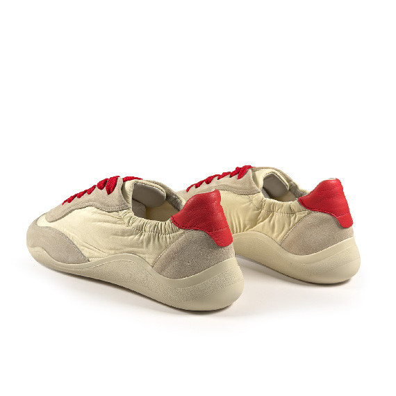 G32_Ondina<br>Low-top sneaker split leather/nylon beige/cream/red