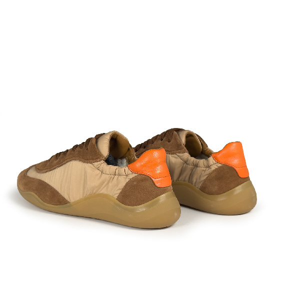 G32_Ondina<br>Low-top sneaker split leather/nylon beige/cream/orange