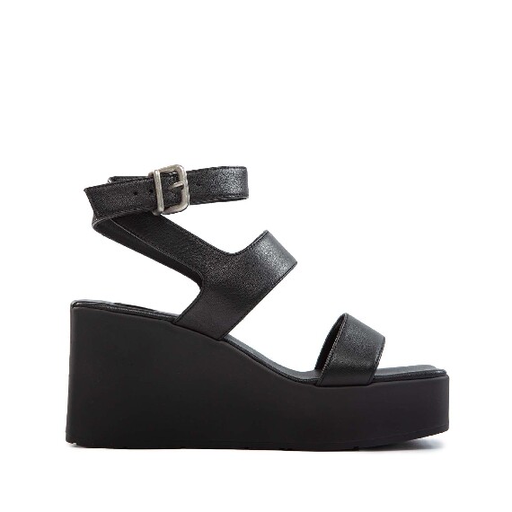 K10_Block<br>Wedge sandal black with ankle strap