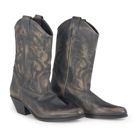 K12_Dallas_Stivale texano nero in pelle di bufalo
